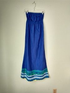 Old Navy Womens Linen Blend Maxi Strapless Dress Size XS Blue Beach Festival NWT